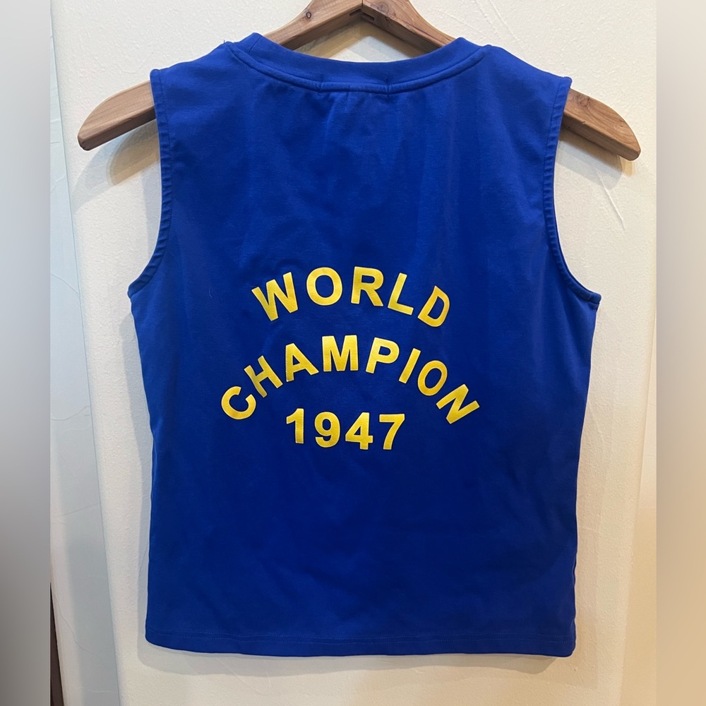 J'ADORE Dior Logo Tank Top muscle t shirt Size EU 38-40 US size 8 blue/yellow - Picture 2 of 3